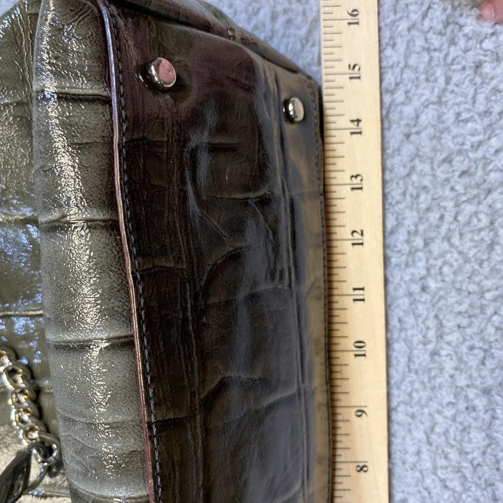 Kate Spade New York‎ Shoulder Bag Womens Green Croc Embossed Patent Chain Tote